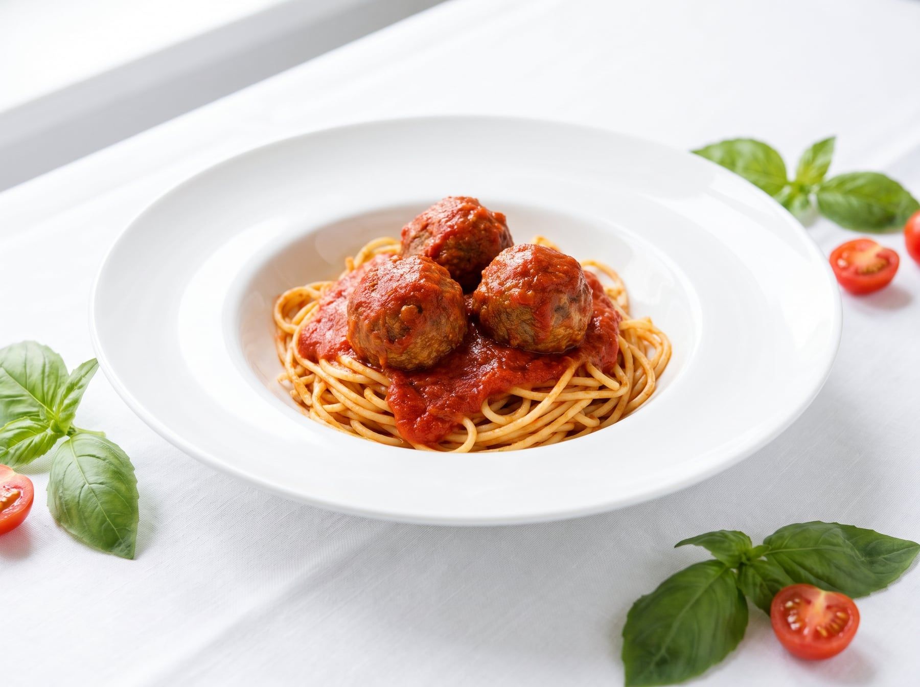 Spaghetti with meatballs in tomato sauce